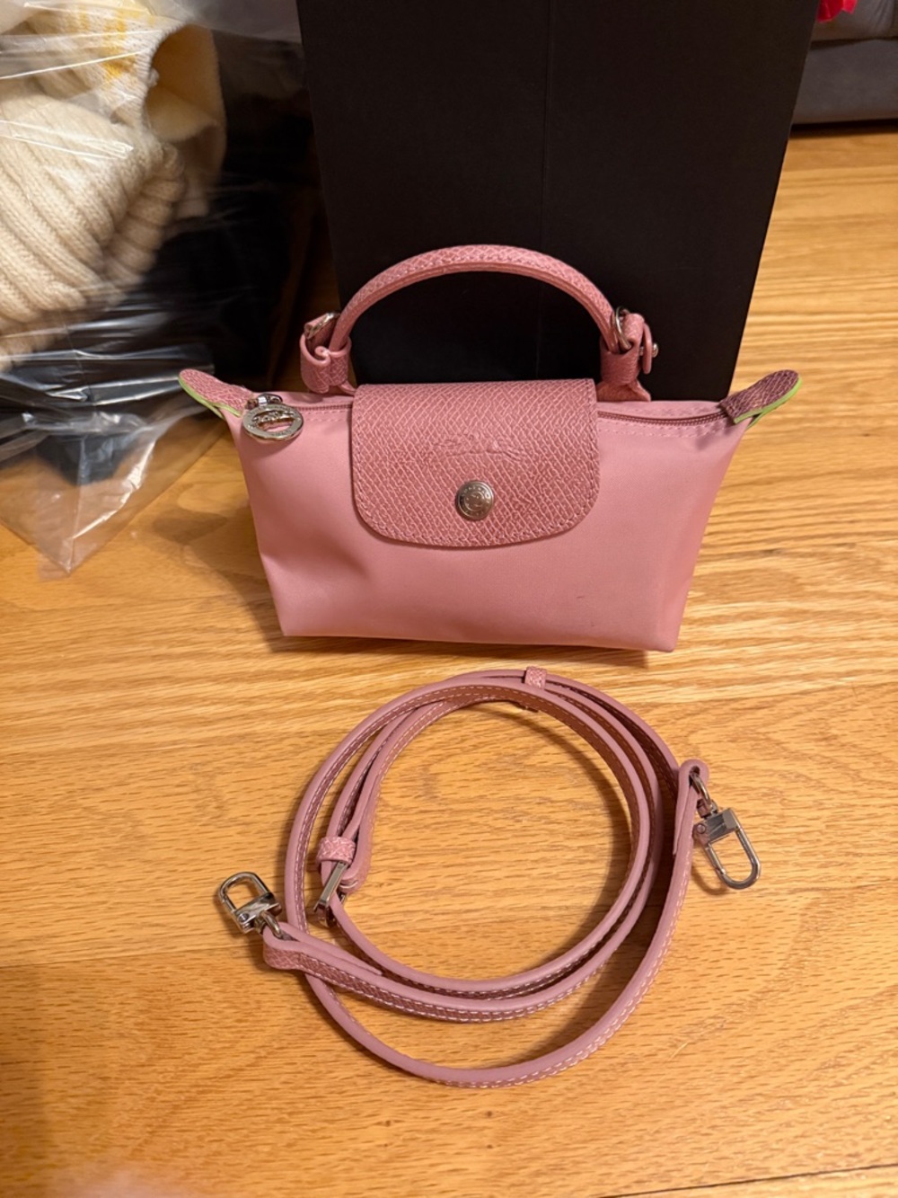 LONGCHAMP Small Pink Top-Handle Bag with strap